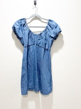 Old Navy Medium Blue Denim Babydoll Mini Dress Western Chic Cotton Size MP